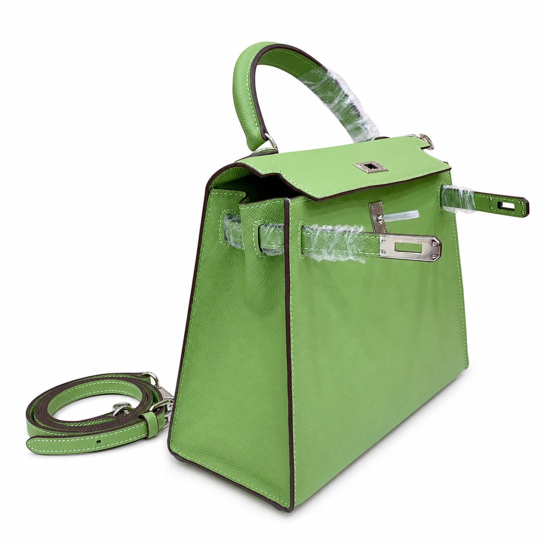 Kelly Sellier 25cm & 28cm Vert Pistache Epsom Leather Palladium Hardware Crossbody — Elegant Structured Carry Style
