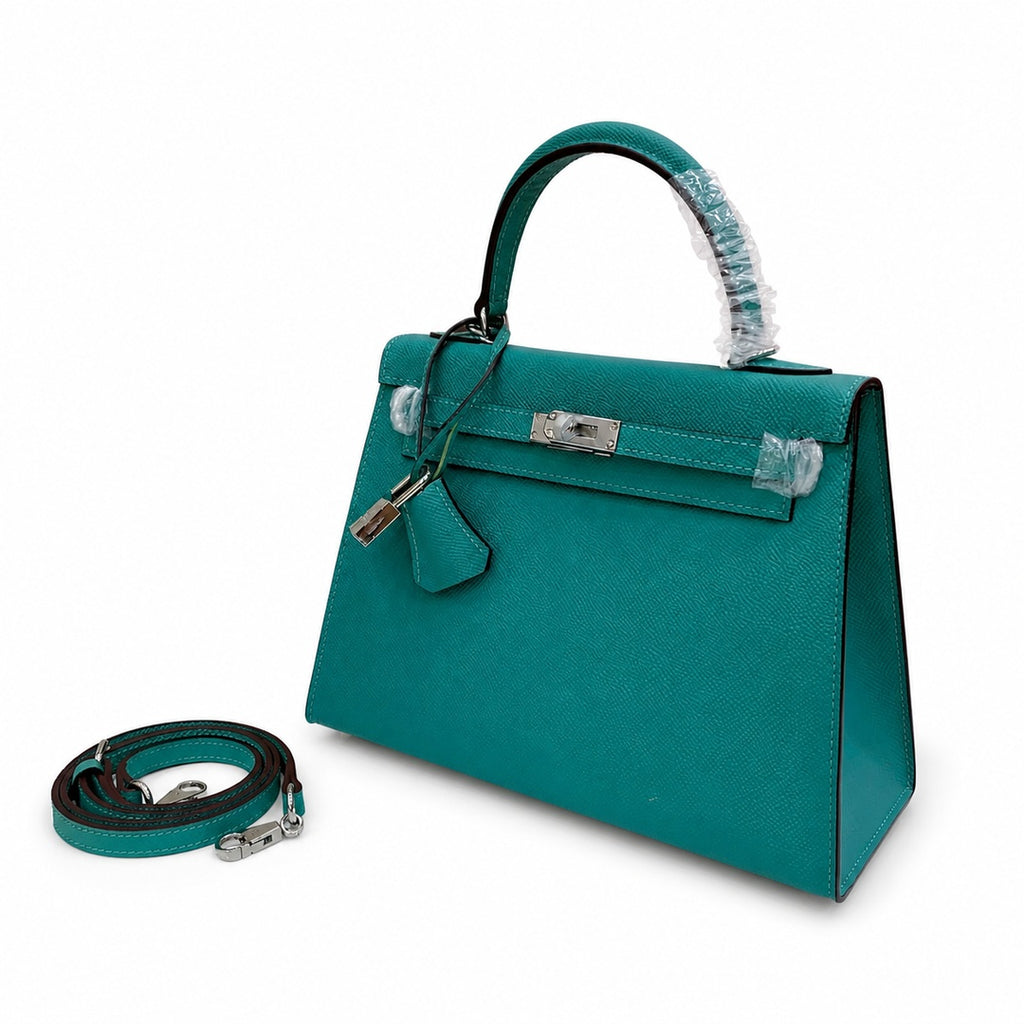 Kelly Sellier 25cm & 28cm Vert Jade Epsom Leather Palladium Hardware Daily Designer Handba — Classic Hand-Carry Silhouette