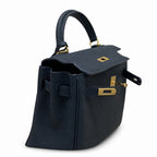 Kelly Sellier 20cm & 25cm & 28cm Bleu Nuit Togo Leather Gold Hardware — Timeless Top-Handle Design