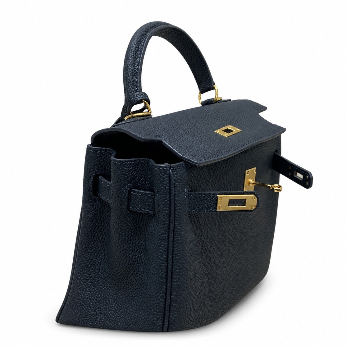 Kelly Sellier 20cm & 25cm & 28cm Bleu Nuit Togo Leather Gold Hardware — Timeless Top-Handle Design