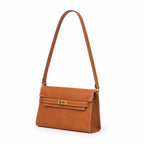 Kelly Elan 25x6.5x15cm Underarm Baguette Bag in Brown with Gold Buckle — Distinctive Elongated Handbag