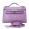 Kelly Pochette Lilac Shiny Niloticus Crocodile Leather Palladium Hardware Women Clutch Bag — Refined Small Hand-Carry Bag