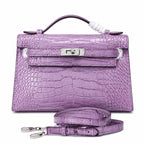 Kelly Pochette Lilac Shiny Niloticus Crocodile Leather Palladium Hardware Women Clutch Bag — Refined Small Hand-Carry Bag