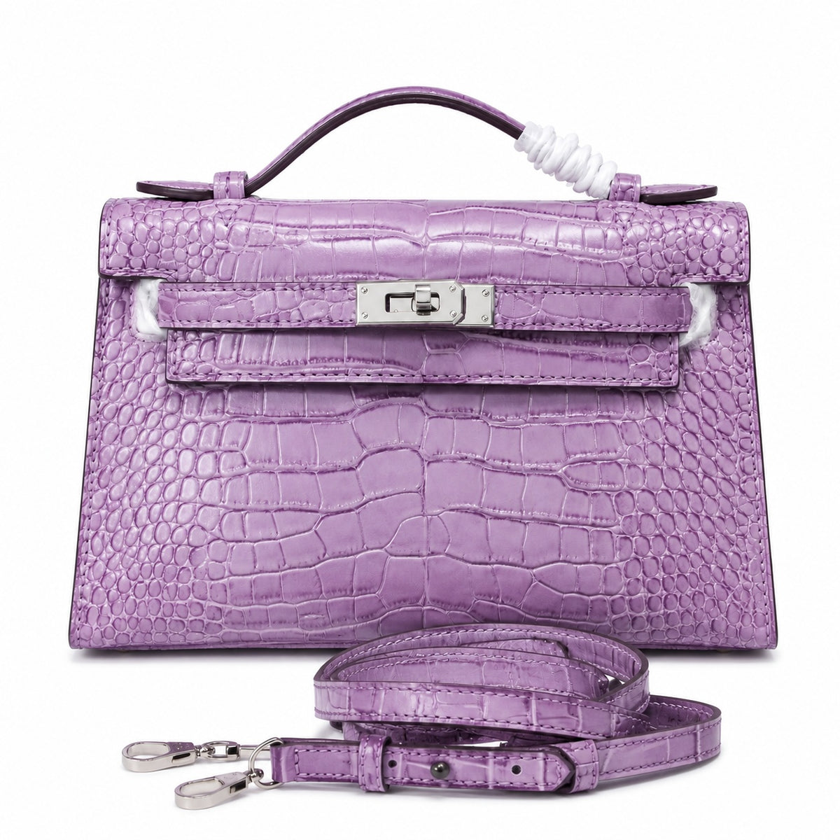 Kelly Pochette Lilac Shiny Niloticus Crocodile Leather Palladium Hardware Women Clutch Bag — Refined Small Hand-Carry Bag