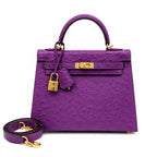 Kelly Sellier 25cm Violine Ostrich Gold Hardware Luxury Commute — Streamlined Top-Handle Handbag