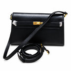 Kelly Elan 25x6.5x15cm Underarm Baguette Bag in Black with Gold Hardware — Streamlined Elan Carry Design