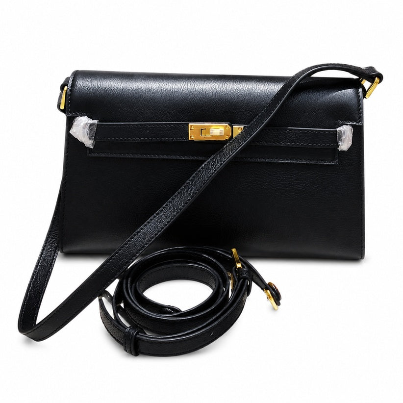 Kelly Elan 25x6.5x15cm Underarm Baguette Bag in Black with Gold Hardware — Streamlined Elan Carry Design
