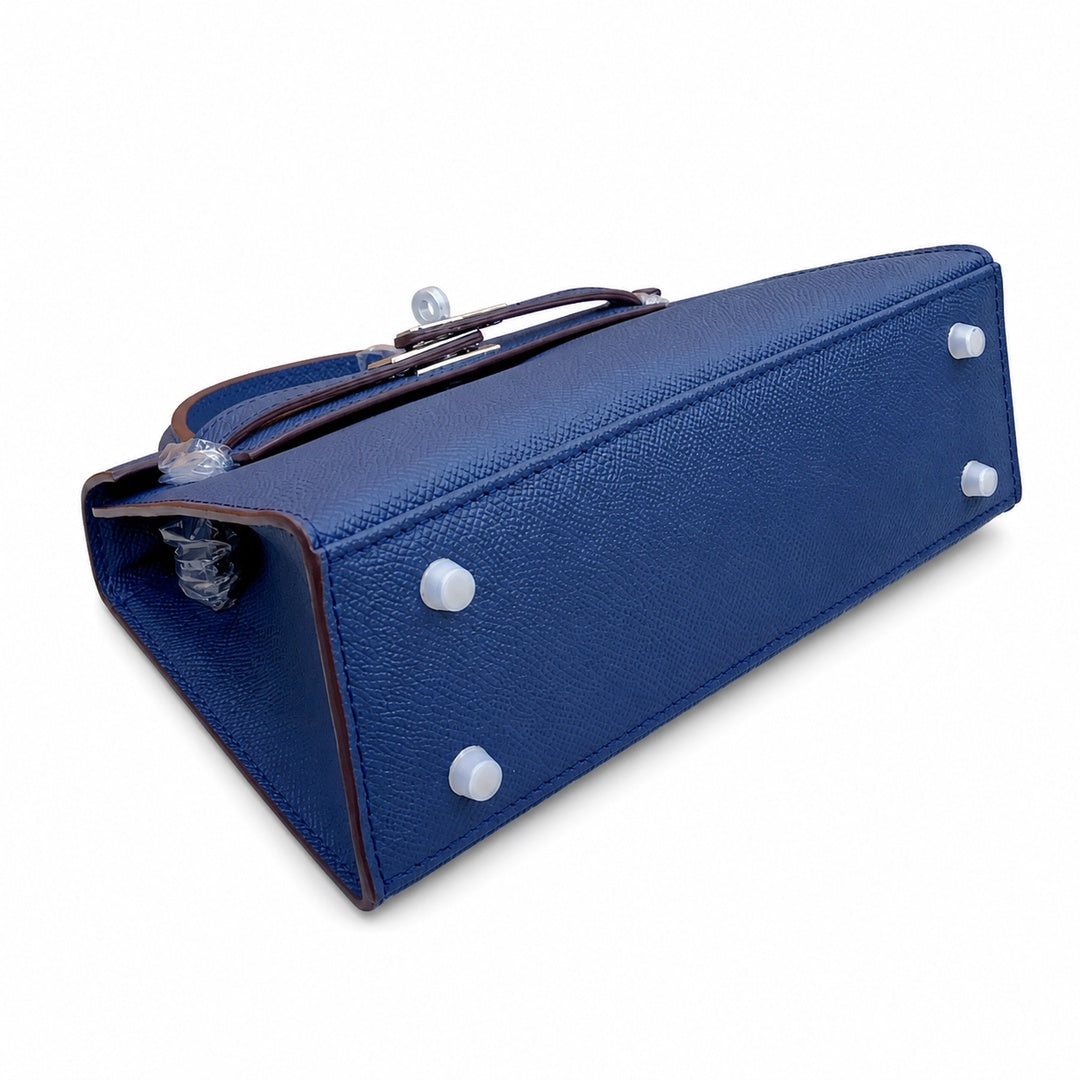 Mini Kelly II Sellier 19cm & 22cm Bleu Nuit Epsom Leather Palladium Hardware — Polished Compact Handbag