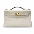 Mini Kelly II Sellier 19cm & 22cm Craie Ostrich Leather Gold Hardware — Timeless Mini Top-Handle Design
