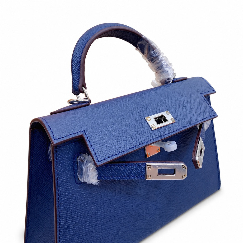 Mini Kelly II Sellier 19cm & 22cm Bleu Nuit Epsom Leather Palladium Hardware — Polished Compact Handbag