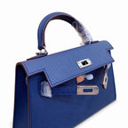 Mini Kelly II Sellier 19cm & 22cm Bleu Nuit Epsom Leather Palladium Hardware — Polished Compact Handbag