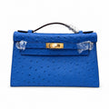 Mini Kelly Sellier 22cm Bleu Electrique Ostrich Leather Gold Hardware — Distinctive Petite Bag
