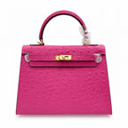 Kelly Sellier 25cm Rose Tyrien Ostrich Gold Hardware Designer Crossbody Tote — Elegant Structured Carry Style