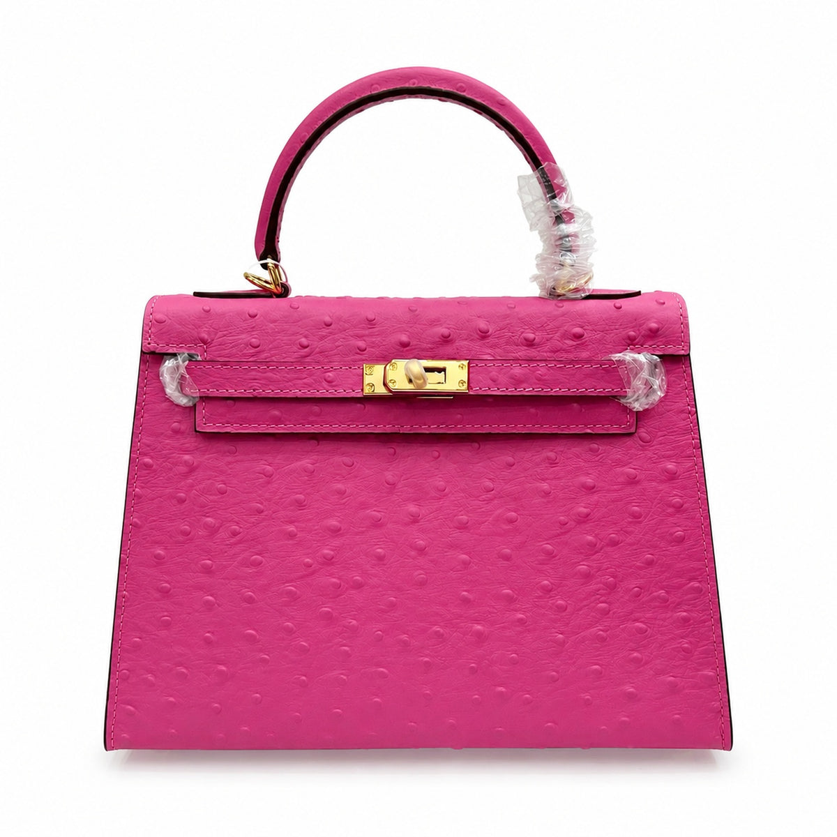 Kelly Sellier 25cm Rose Tyrien Ostrich Gold Hardware Designer Crossbody Tote — Elegant Structured Carry Style