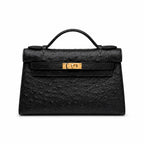 Mini Kelly Sellier 22cm Noir Ostrich Leather Gold Hardware — Small Structured Carry Style