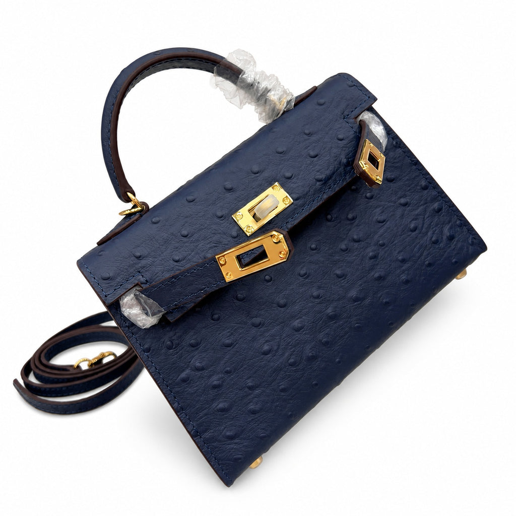 Mini Kelly Sellier 19cm Bleu Nuit Ostrich Leather Gold Hardware — Sophisticated Small-Scale Bag