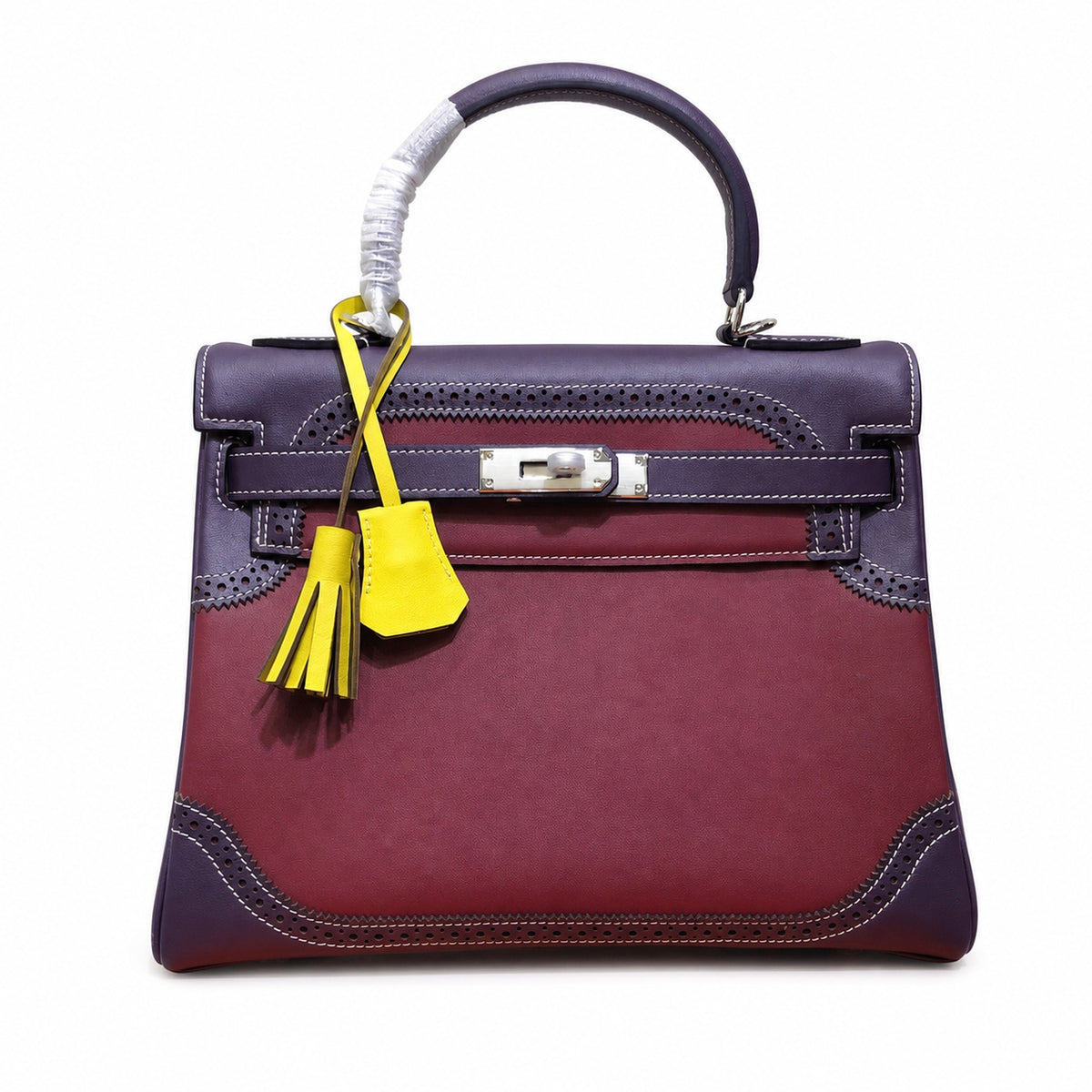 Kelly Sellier Ghillies 28cm Bordeaux & Marron Foncé Barenia Leather Palladium Hardware — Timeless Top-Handle Design
