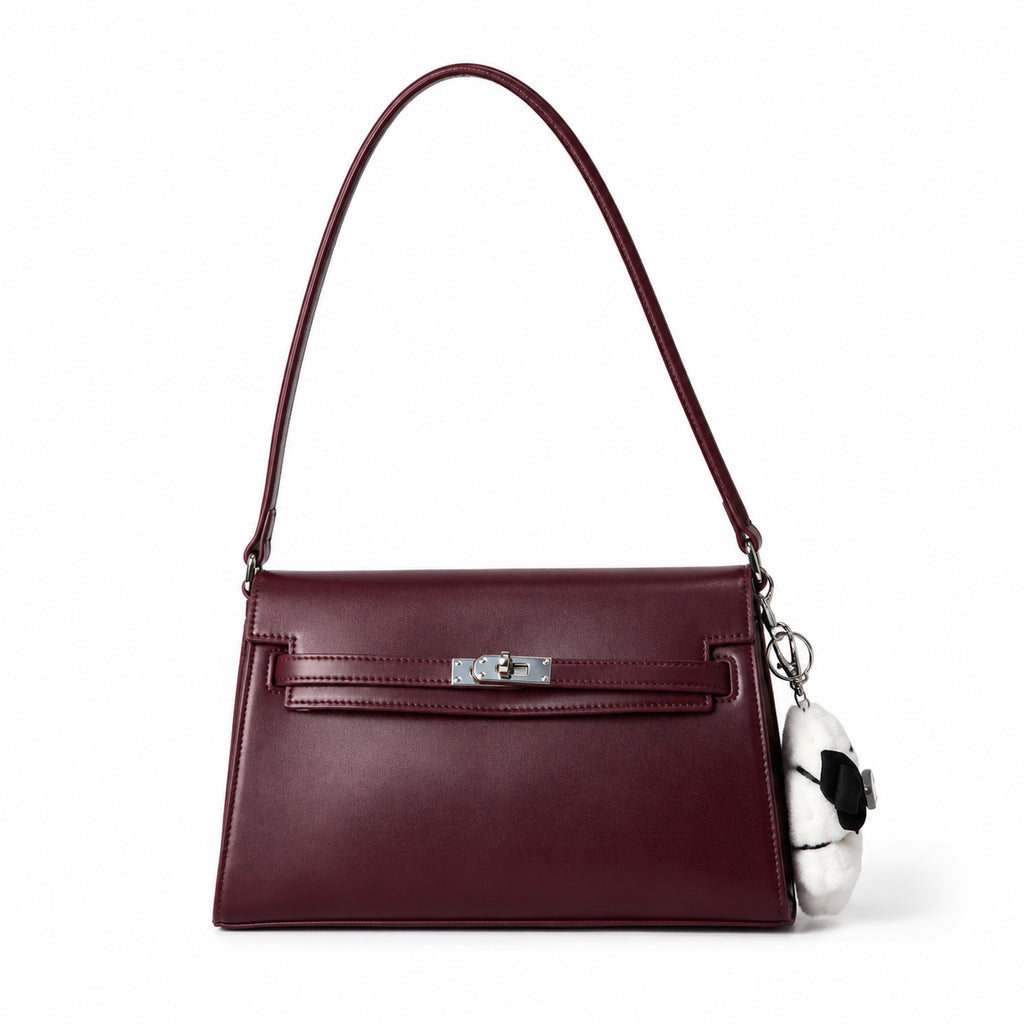 Kelly Elan 25x6.5x15cm Underarm Baguette Bag in Wine Red with Silver Hardware — Elongated Shoulder Bag