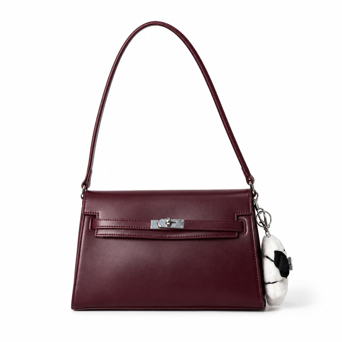 Kelly Elan 25x6.5x15cm Underarm Baguette Bag in Wine Red with Silver Hardware — Elongated Shoulder Bag