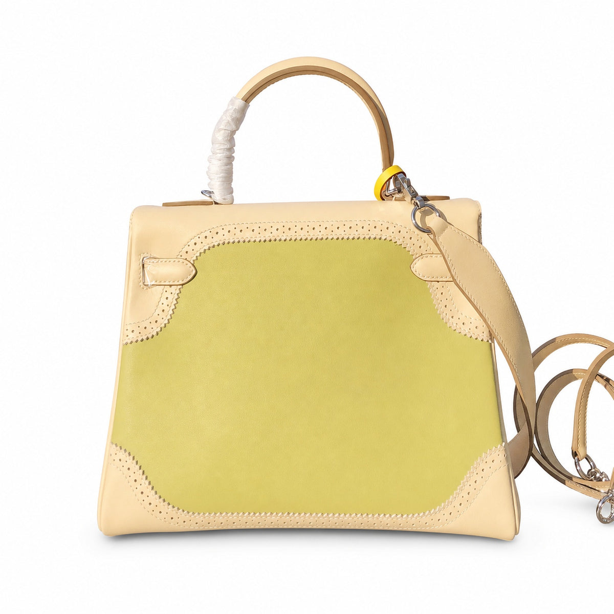 Kelly Sellier Ghillies 28cm Craie & Vert Pomme Barenia Leather Palladium Hardware — Versatile Structured Bag