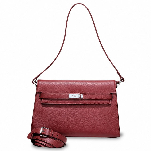 Kelly Elan 25x6.5x15cm Underarm Baguette Bag in Wine Red with Silver Hardware — Elongated Shoulder Bag