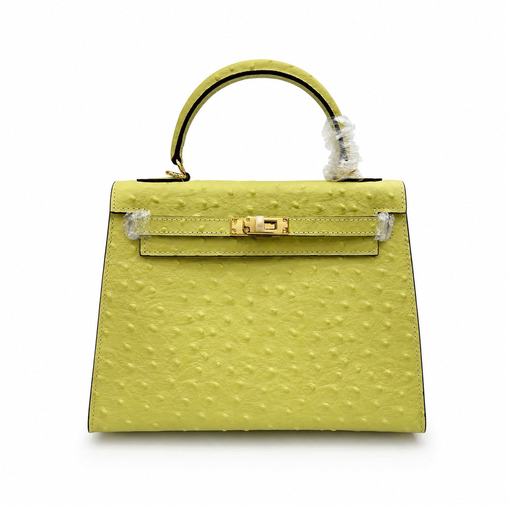 Kelly Sellier 25cm Jaune Poussin Ostrich Gold Hardware Designer Women Shoulder — Versatile Structured Bag