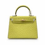 Kelly Sellier 25cm Jaune Poussin Ostrich Gold Hardware Designer Women Shoulder — Versatile Structured Bag
