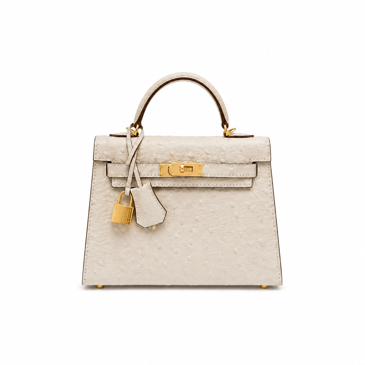 Mini Kelly II 19cm Sellier Craie Ostrich Gold Hardware Premium Women Daily — Compact Top-Handle Bag