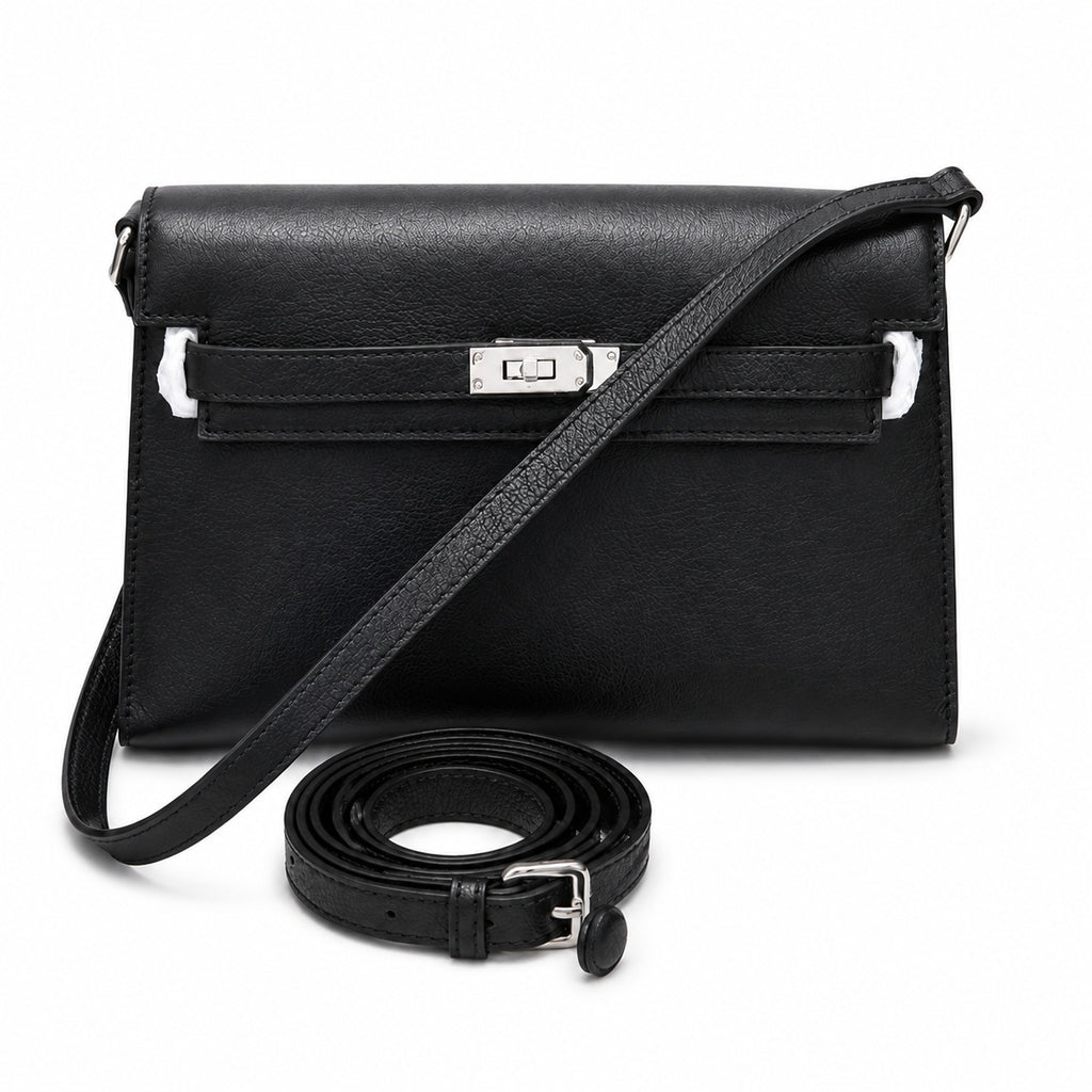 Kelly Elan 25x6.5x15cm Underarm Baguette Bag in Black with Silver Hardware — Versatile Underarm Carry Style