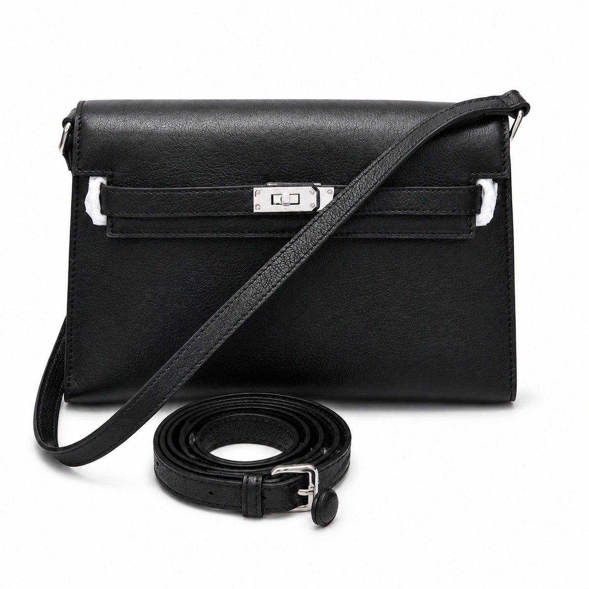 Kelly Elan 25x6.5x15cm Underarm Baguette Bag in Black with Silver Hardware — Versatile Underarm Carry Style