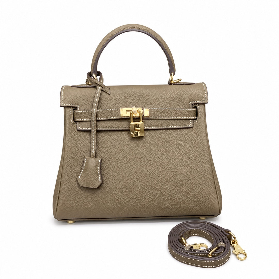 Kelly Sellier 20cm & 25cm & 28cm Etoupe Togo Leather Gold Hardware — Classic Hand-Carry Silhouette