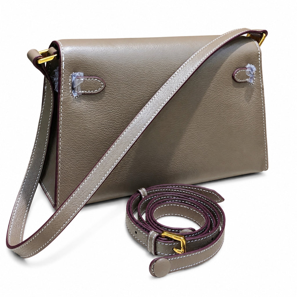 Kelly Elan 25x6.5x15cm Faux Kelly Underarm Baguette Bag in Khaki with Gold Hardware — Refined Underarm Handbag