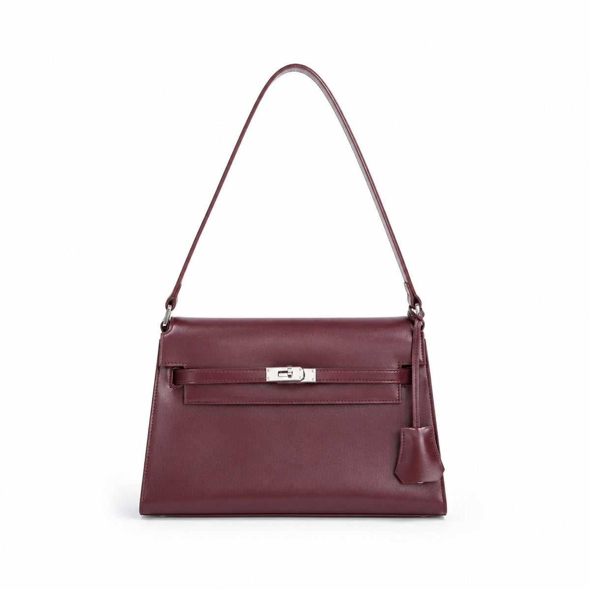 Kelly Elan 25x6.5x15cm Underarm Baguette Bag in Wine Red with Silver Hardware — Elongated Shoulder Bag