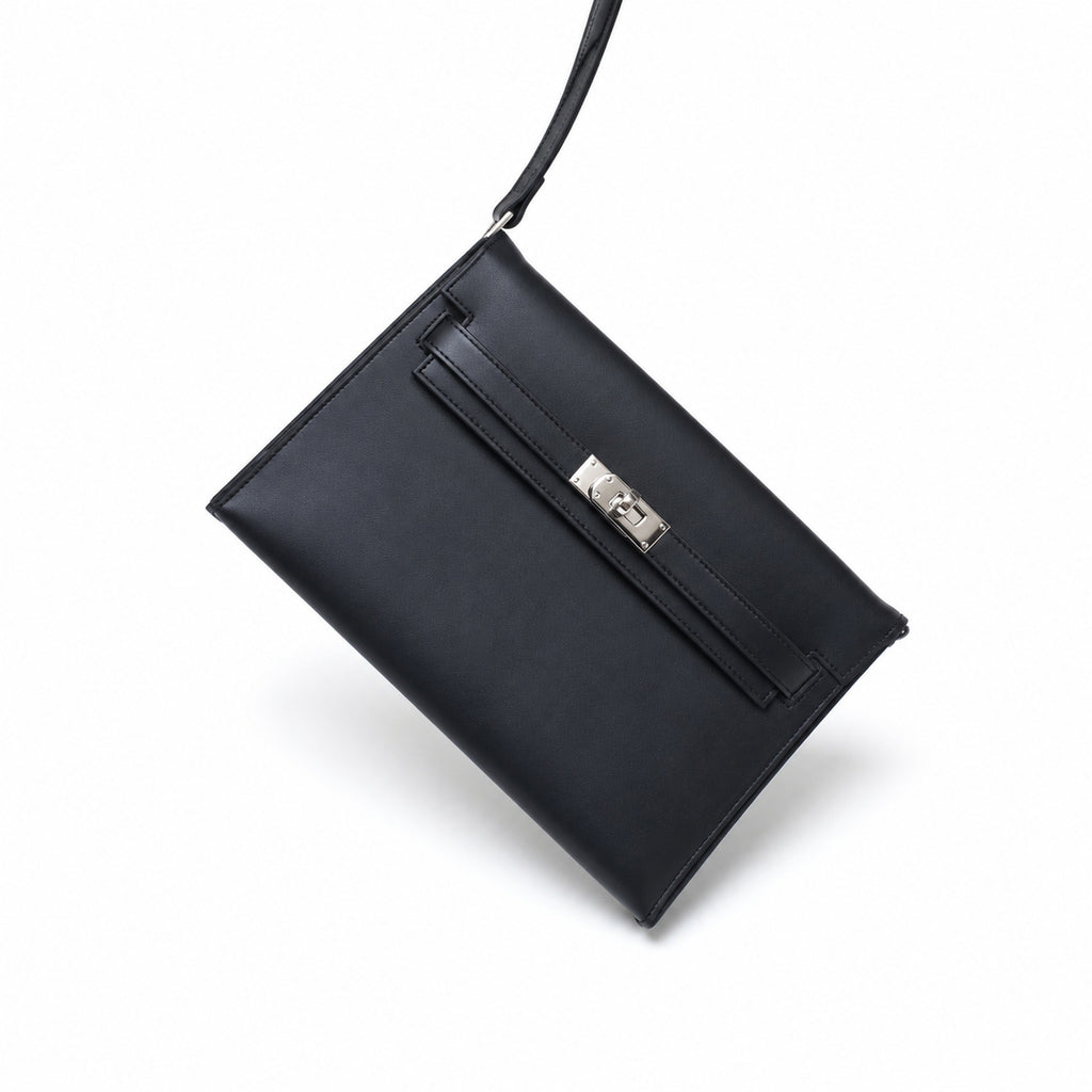 Kelly Elan 25x6.5x15cm Underarm Baguette Bag in Black with Silver Hardware — Versatile Underarm Carry Style