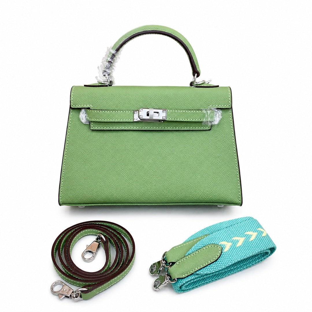 Mini Kelly II Sellier 19cm & 22cm Vert Pistache Epsom Leather Palladium Hardware — Distinctive Petite Bag