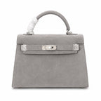 Kelly Sellier 22cm Gris Asphalte Suede Leather Palladium Hardware — Sophisticated Carry Design