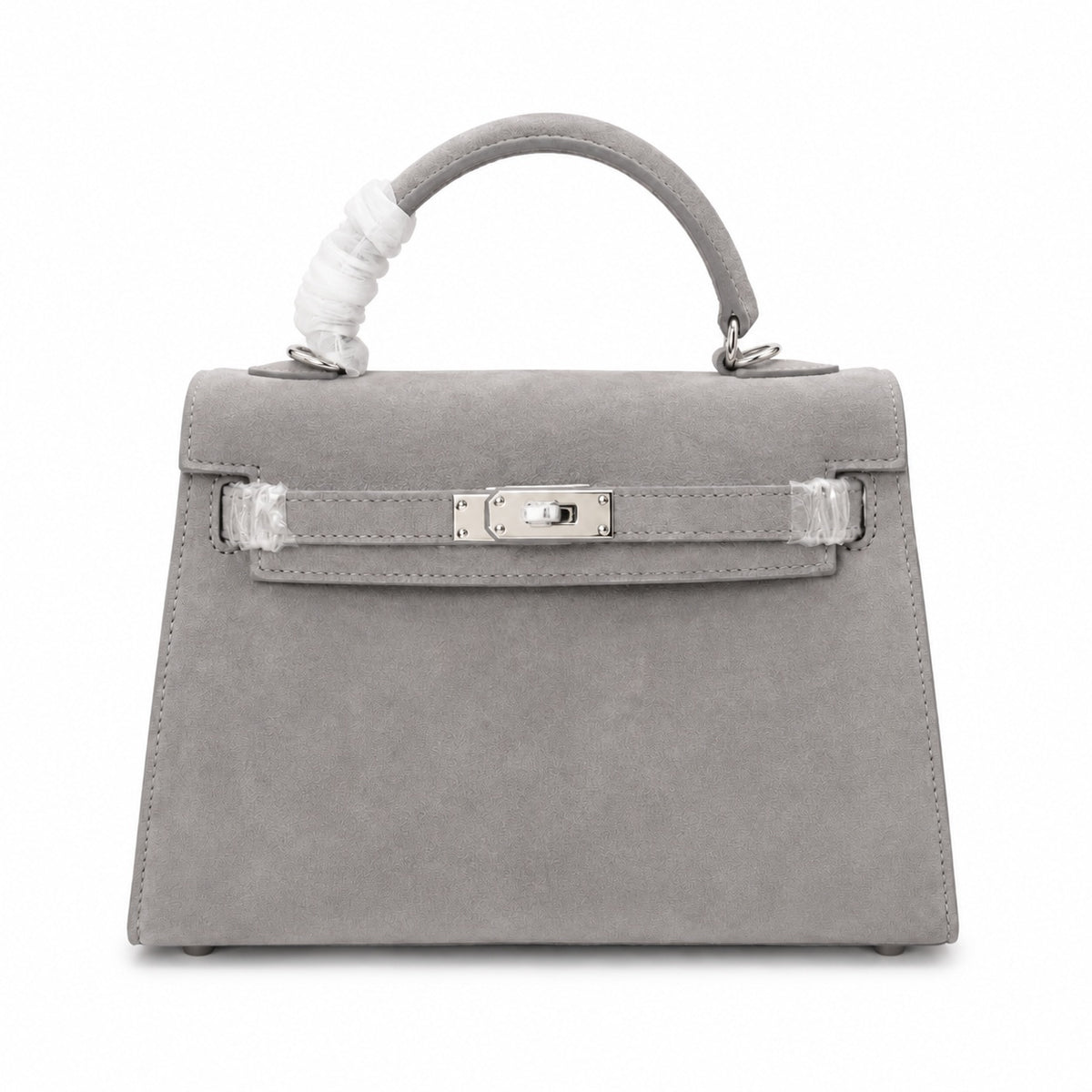 Kelly Sellier 22cm Gris Asphalte Suede Leather Palladium Hardware — Sophisticated Carry Design