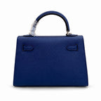 Mini Kelly II Sellier 19cm & 22cm Bleu Nuit Epsom Leather Palladium Hardware — Polished Compact Handbag