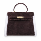 Kelly Sellier 28cm Ebene Suede Leather Gold Hardware Commute Shoulder — Polished Structured Handbag