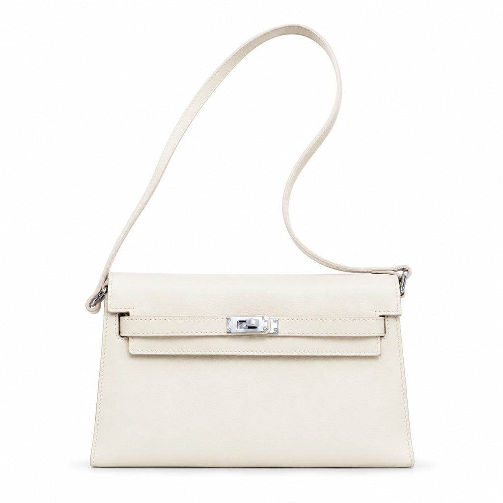Kelly Elan 25x6.5x15cm Underarm Baguette Bag in Off White with Silver Hardware — Streamlined Elan Carry Design