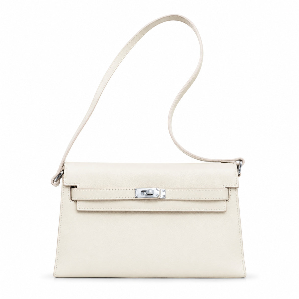 Kelly Elan 25x6.5x15cm Underarm Baguette Bag in Off White with Silver Hardware — Streamlined Elan Carry Design