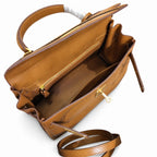 Kelly Sellier Ghillies 28cm Natural Sable Barenia Leather Gold Hardware — Streamlined Top-Handle Handbag