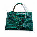Kelly Sellier 19cm Vert Emeraude Shiny Crocodile Leather Gold Hardware & Palladium Hardware — Distinctive Hand-Carry Bag