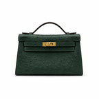 Mini Kelly II Sellier 19cm & 22cm Vert Fonce Ostrich Leather Gold Hardware — Sophisticated Small-Scale Bag