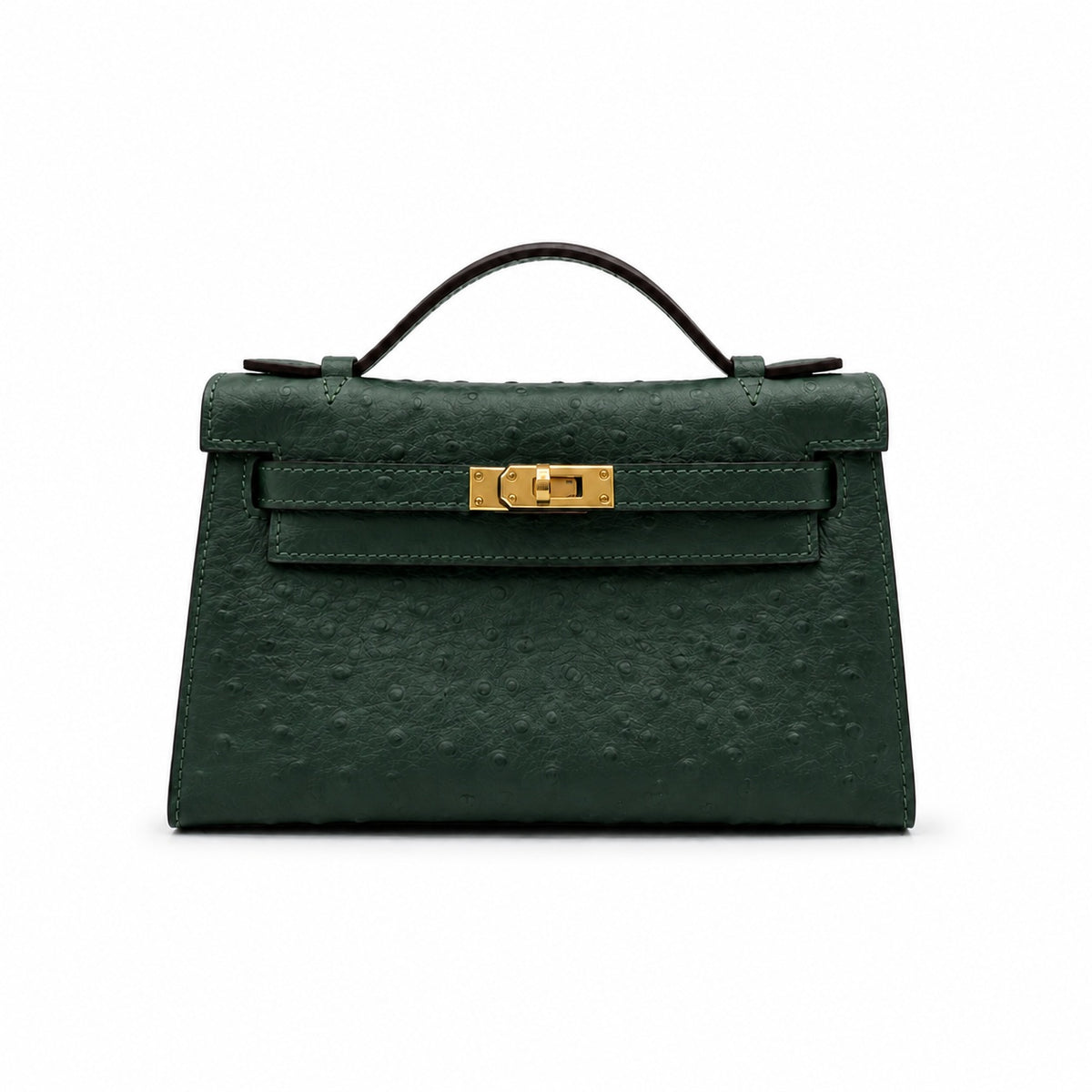 Mini Kelly II Sellier 19cm & 22cm Vert Fonce Ostrich Leather Gold Hardware — Sophisticated Small-Scale Bag