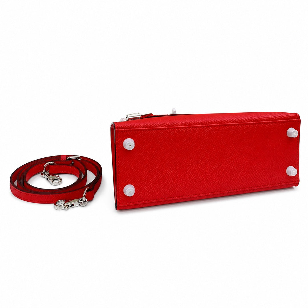 Kelly Sellier 25cm & 28cm Rouge Casaque Epsom Leather Palladium Hardware Crossbody — Polished Structured Handbag