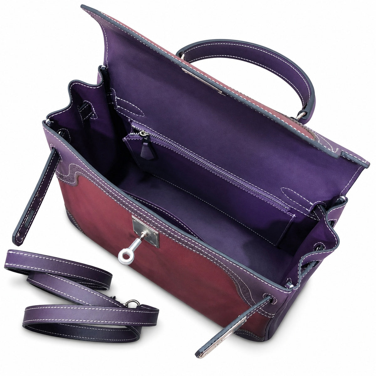 Kelly Sellier Ghillies 28cm Bordeaux & Marron Foncé Barenia Leather Palladium Hardware — Timeless Top-Handle Design