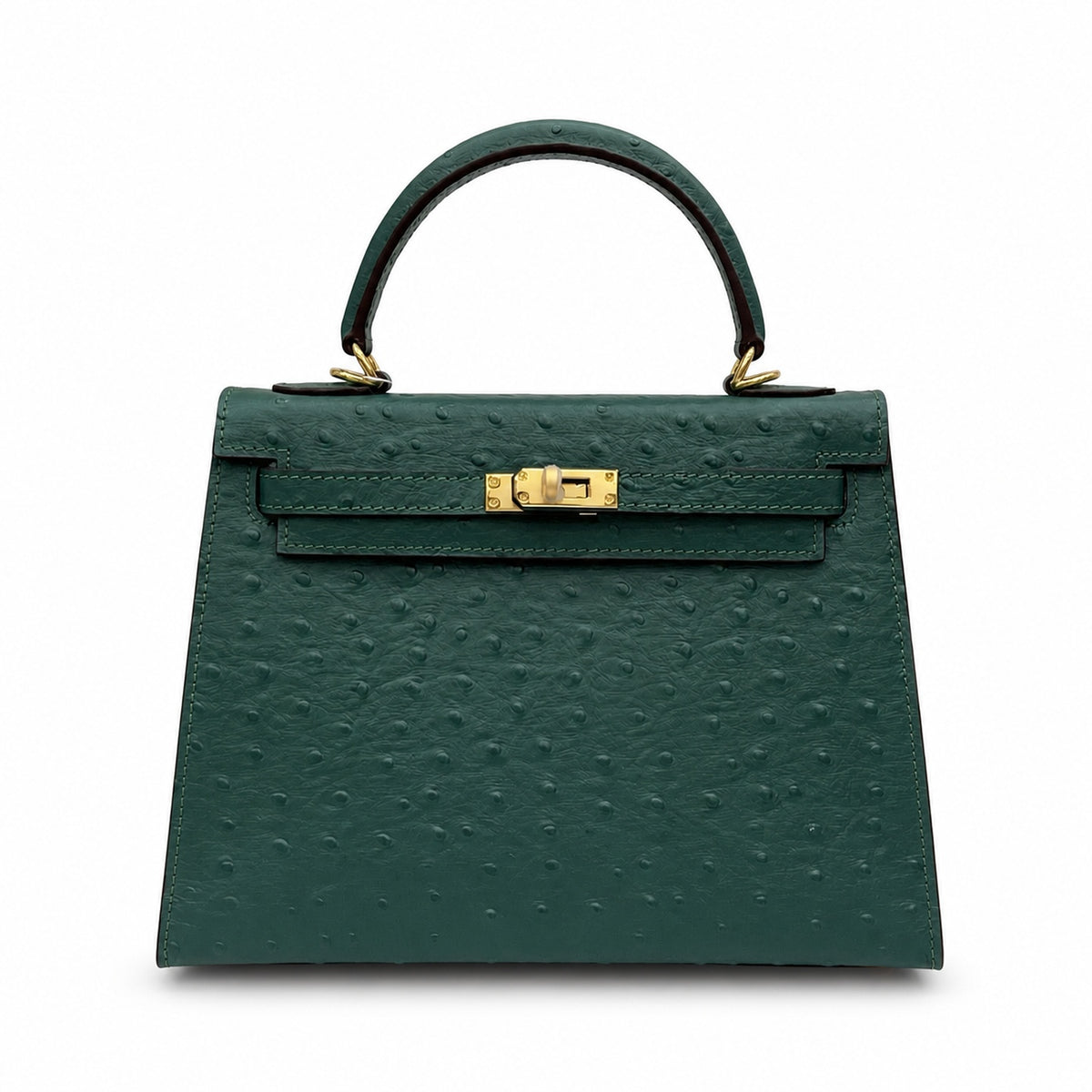 Kelly Sellier 25cm Vert Cypress Ostrich Gold Hardware Vintage — Timeless Top-Handle Design