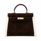 Kelly Sellier 28cm Ebene Suede Leather Gold Hardware Commute Shoulder — Polished Structured Handbag