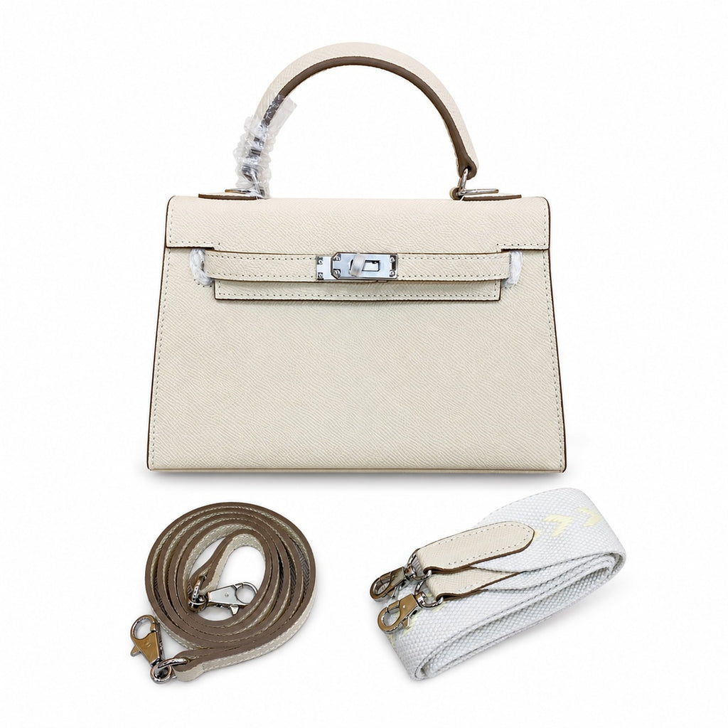 Mini Kelly II Sellier 19cm & 22cm Craie Epsom Leather Palladium Hardware Women Mini Handba — Compact Top-Handle Bag